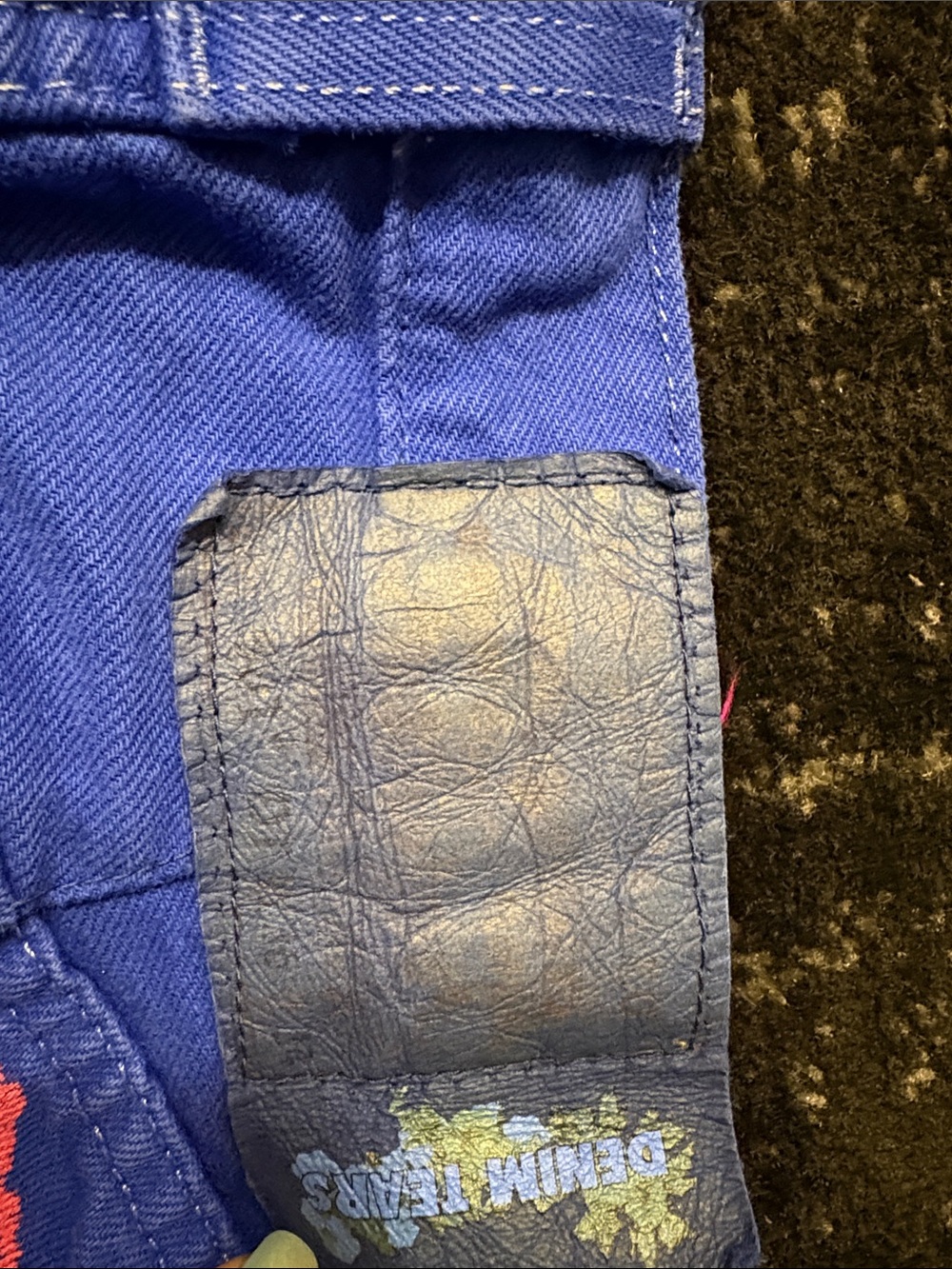 Bright Blue High-Waist Jeans with Pink Floral Print - Picture 4 of 4